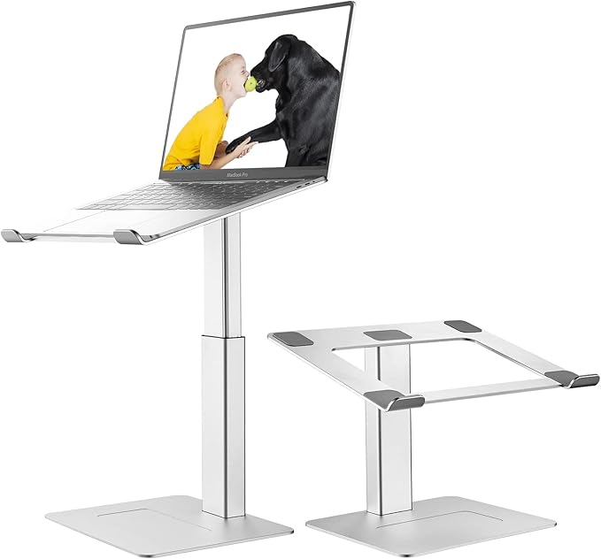 Laptop Stand for Desk, Ergonomic Aluminum Laptop Stand Adjustable Height from 7-15", Sitting and Standing Laptop Riser for 10-17" Notebook