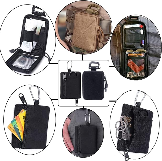 2pcs Compact Pocket Organizer Pouch Sets - Tactical Molle EDC Bags Medical Storage Pouch, Mini Size Belt Gear Organizer for Keychain Coin ID Card Holder Car Fob Waist Case Wallet Pack