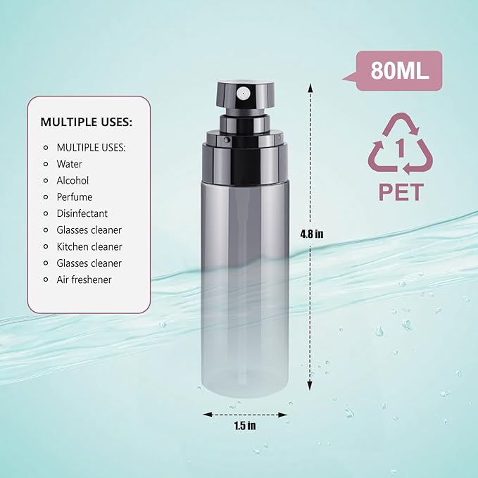 3PCS 80ml Mini Spray Bottles for Travel, Refillable Small Spray Bottle Set for Perfume, Hair Mist, Face - TSA Approved Travel Size Atomizer