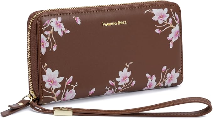 Pomelo Best Womens Wallet RFID Blocking Leather Multi Credit Card Large Capacity Wristlet Zip Around Long Wallets for Lady