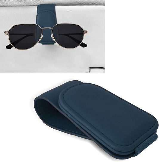Sunglass Holder for Car, Car Sunglass Holder, Magnetic Leather Sunglasses Holder and Ticket Card Clip, Auto Multi-Functional Sun Visor Eyeglass Holders for SUV Pickup Truck (Royal Blue)