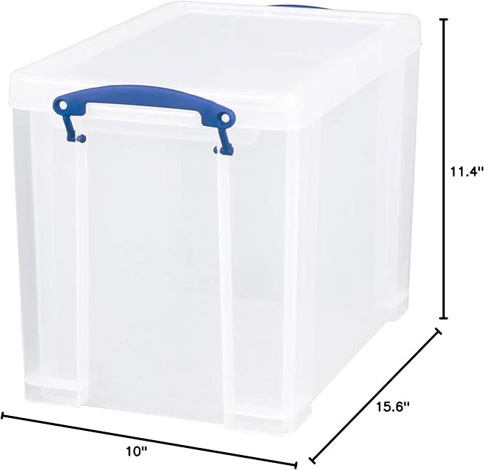 Really Useful Box 19 Liter Plastic Stackable Storage Container w/Snap Lid & Built-In Clip Lock Handles for Home & Office Organization, Clear (2 Pack)