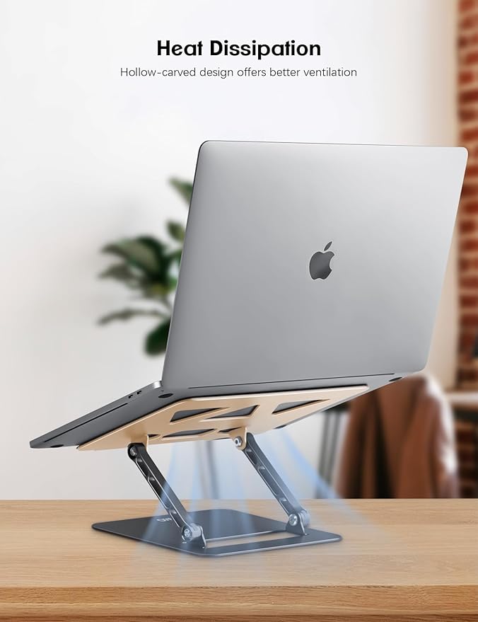 Aoviho Adjustable Laptop Stand for Desk,Portable Laptop Stand Holder and Riser,Foldable Aluminum Notebook Computer Stands for MacBook Air Pro HP Lenovo Dell Samsung, 10-15.6 inch,Moonlit Gold Noir