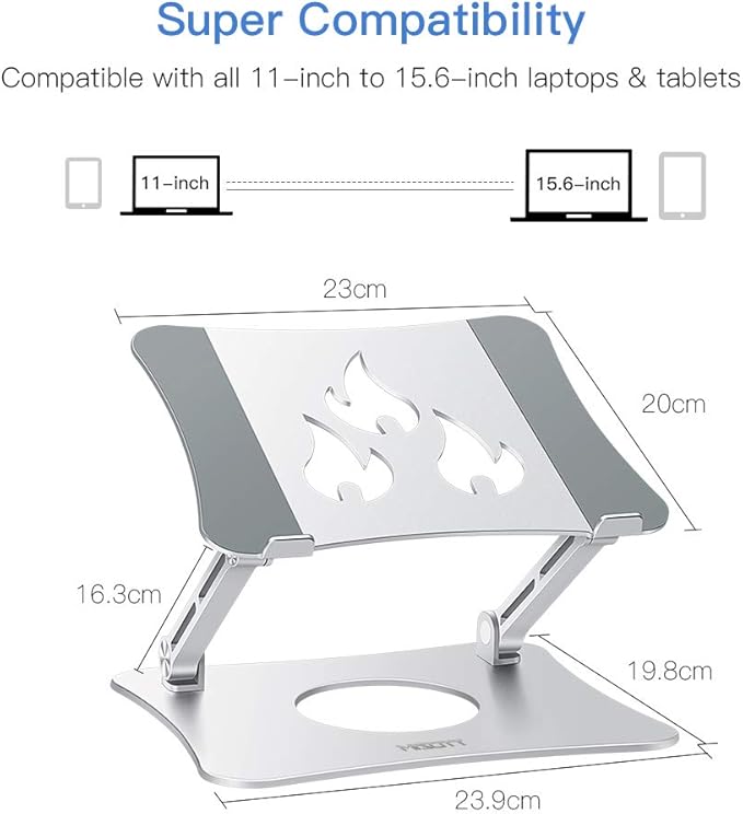 Ergonomic Adjustable Laptop Riser, Computer Stand Laptop Holder Compatible with 10-15.6" Laptops and Tablets (Aluminum, Silver)