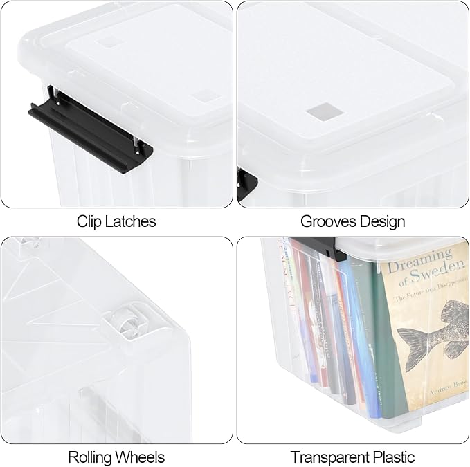 Farmoon 50 Quart Clear Storage Bin, Large Plastic Stackable Box with Lid, 4 Packs