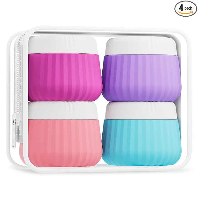 Mrsdry Travel Containers for Toiletries 4 Pack, TSA Approved Travel Size Toiletries, Travel Size Containers, With Clear Bag Leak Proof Silicone Jars, Travel Essentials Creams Jars Carrying Small Items