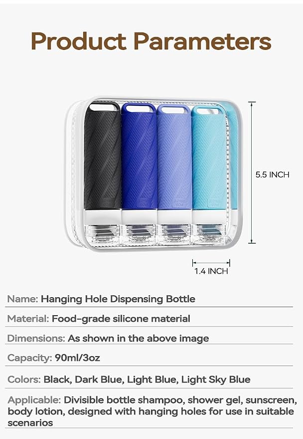 5 packs of toiletries travel bottles, TSA Approval silicone travel containers, leak proof refillable shampoo and conditioner are essential for travel, fitness, business trips, office use(blue)