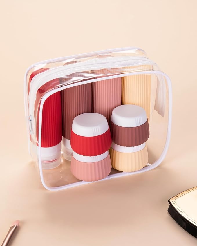 Mrsdry Travel Bottles for Toiletries 8 Pack, Tsa Approved Travel Size Toiletries 3 oz, Travel Containers for Toiletries, with Clear Bag, Leak Proof Silicone Squeezable Travel Essentials Creams Jars