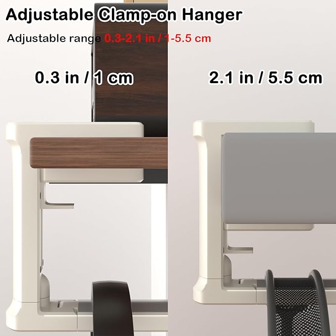 Headphone Hook - Adjustable Clamp-on Headphone Holder, Under Desk Gaming Headset Holder Mount Hook with Rotating Clamp (White)