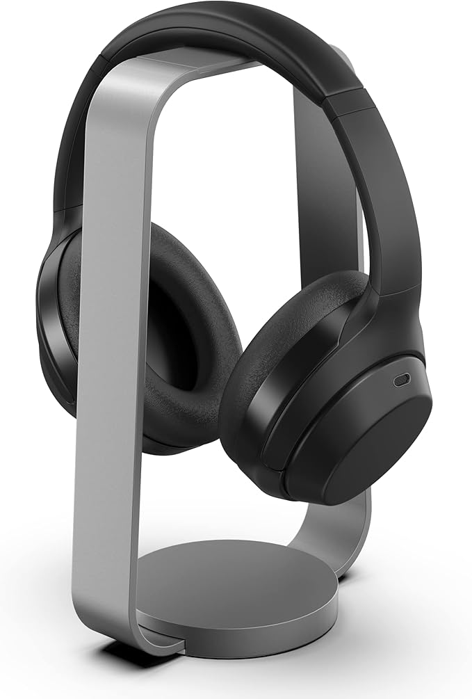 HumanCentric Aluminum Headphone Stand in Space Gray, Weighted Desk Headset Holder with Silicone Pad, Compatible with Most Headphone Sizes and Brands