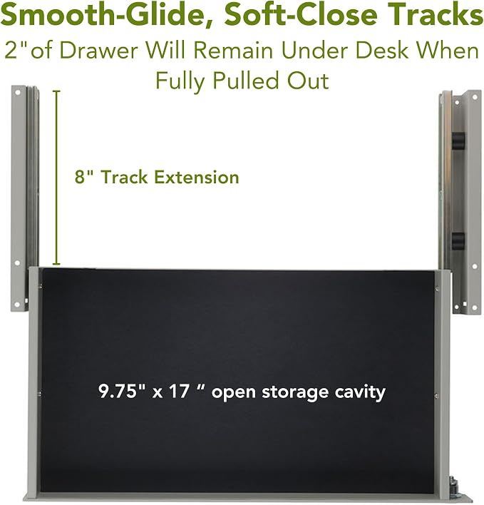 PERFECT POSTURE Max Under Desk Storage Drawer – Large Desk Drawer with Lock for Regular & Sit-Stand Standing Desks, Gray (19.3" x 10")