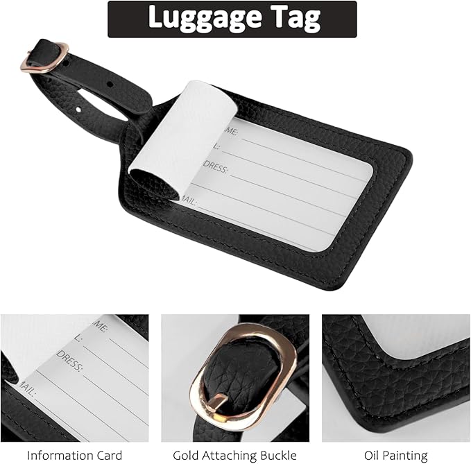 Passport Holder RFID Protected Wallet and Luggage Tag with Protection Cover Travel Accessories Leather Card Case Organizer for Women Men (Black)