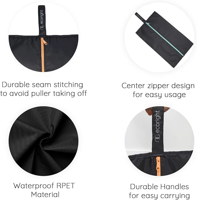 Ecoright Shoe Bags for Travel, Set of 2, 100% Recycled Water-Resistant Zipper Pouch Bags, Shoe Bags for Storage, Travel Essentials for Men & Women