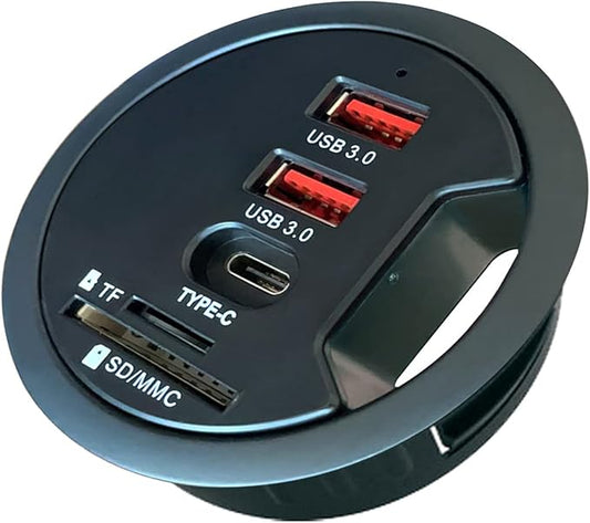 Grommet Desk-Fit USB 3.0 Hub (Diameter 2.36" or 60MM) 2 Port Type-A and 1 Port Type-C with SD/TF Card Reader,Compatible Charging and Data Transmission,