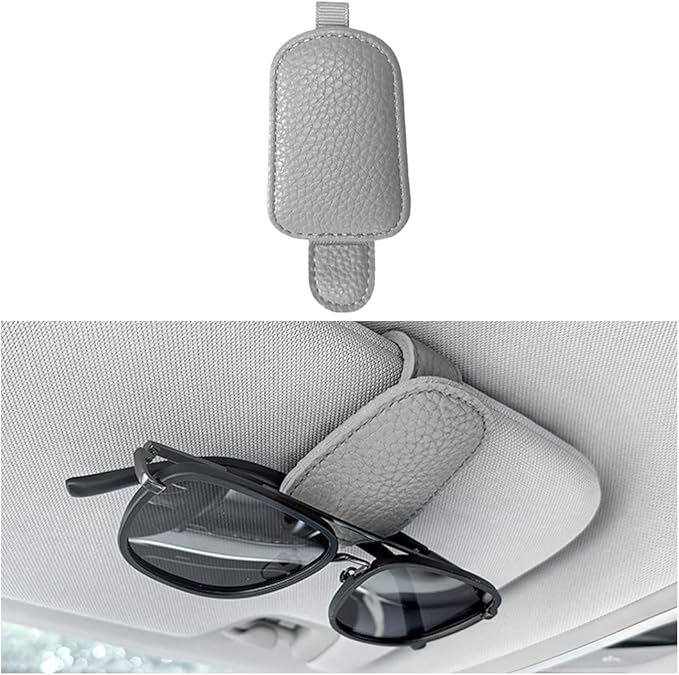 zipelo Sunglasses Holders for Car Sun Visor, Magnetic Leather Vehicle Glasses Hanger Clip for Ticket Card, Auto Interior Eyeglass Organizer Accessories, Universal for SUV Sedan Truck (Gray)