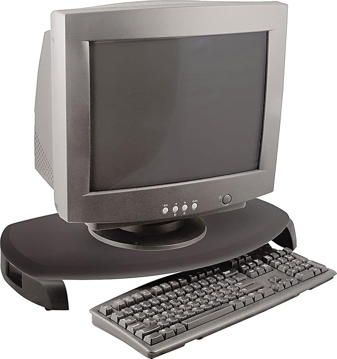 CRT/LCD Stand with Keyboard Storage, 23 x 13 1/4 x 3, Black