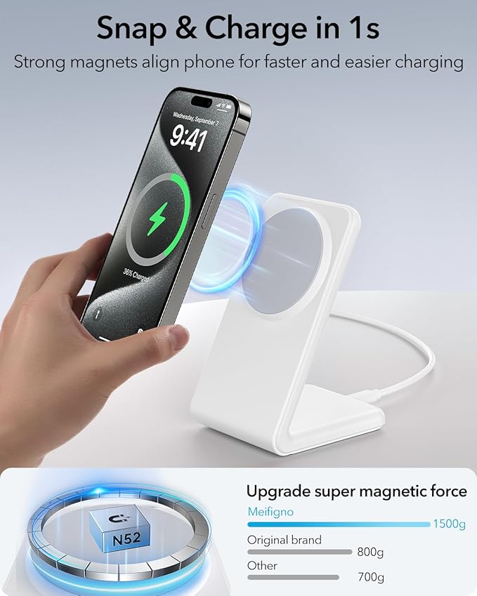 2 Pack MagSafe-Compatible Charger Stand with 20W USB C Charger Block & USB C Cable x2, Fast Charging Wireless Charger Compatible with iPhone 17 Pro Max 16 15 14 13 12 Series, AirPods Pro 3/4/3, White