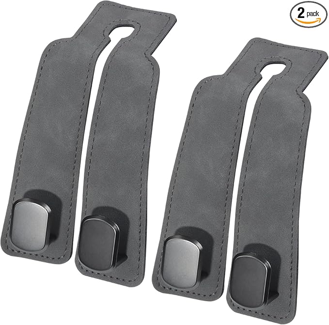 Car Seat Hooks for Headrest, Car Purse Hook & Back Storage Hook, Zinc Alloy & Suede Material Heavy Duty Car Hooks for Purses and Bags,Universal Fit for Most Vehicles ((Grey-2 Pack)