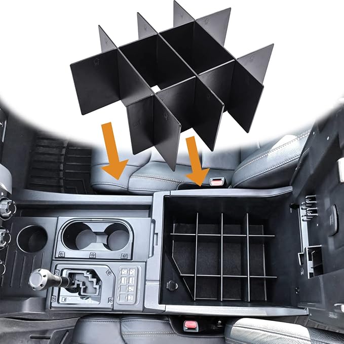 TACOBRO Center Console Organizer Dividers for Toyota Tundra 2014-2021 Accessories Black ABS Plastic Secondary Storage, Armrest Insert Separator