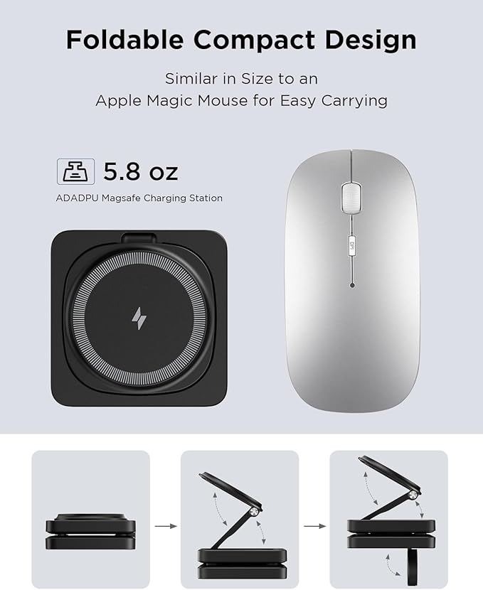 Traveling Magnetic Wireless Charging Station - ADADPU 3 in 1 Foldable Charger Stand for Apple Devices, Travel Charging Pad for iPhone 17 16 15 14 13 12 Pro Max Plus, for Apple Watch AirPods, Black