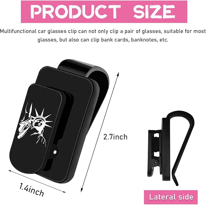 Ohleats Sunglasses Holder for Car Sun Visor, Statue of Liberty Metal Auto Eyeglass Hanger Clip, Multi-Function Ticket Card Clip Eyeglasses Mount, Car Accessories for Men Women (Black)