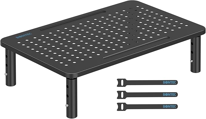 BONTEC 2 Pack 3 Height Adjustable Monitor Stand Riser with Pen Holder, Ergonomic Metal Laptop Stand with Cable Management, Desktop Stand for Computer, Printer (Black, 14.3??x 9.1??