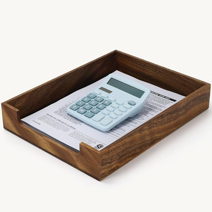 Multibey Walnut Wood Letter Tray for Desk, A4 Paper File Holder Organizer with Rounded Corners, Paper Document File Tray Storage Holder for Office & Home School, Black Walnut