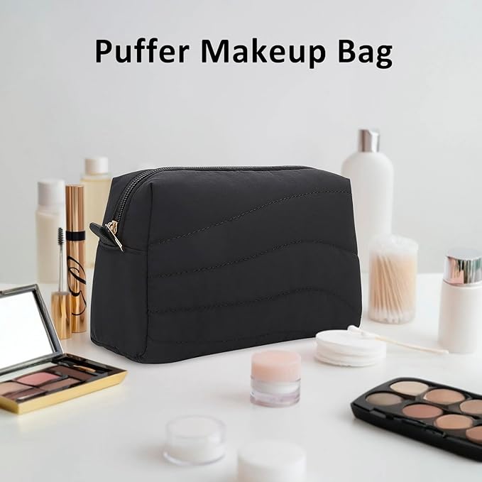 Travel Makeup Bag for Women, Small Cosmetic Bags Organizer Toiletry Bag, Nylon Pouch Travel Essentials Toiletries Accessories Brushes, Black