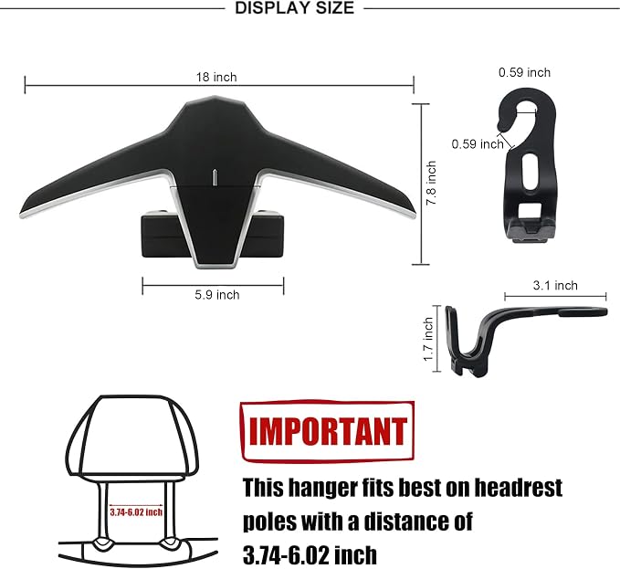 Car Back Seat Headrest Hanger 2 Car Hooks for Coat, Jacket, Suit, Clothes, Purse, Handbag, Grocery Bags - Multi-Purpose Storage Holder for Automobile - Black