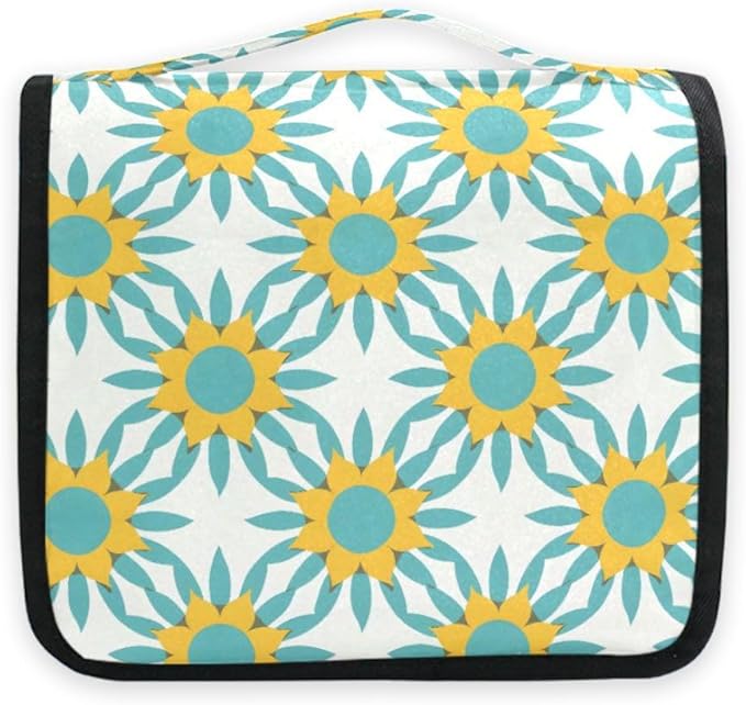 Hanging Travel Toiletry Bag Sunflowers Starburst Turquoise Kit Makeup Case Cosmetics Organizer for Men Women