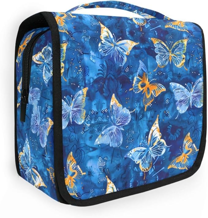 Hanging Travel Toiletry Bag Butterflies Dye Navy Kit Makeup Case Cosmetics Organizer for Men Women