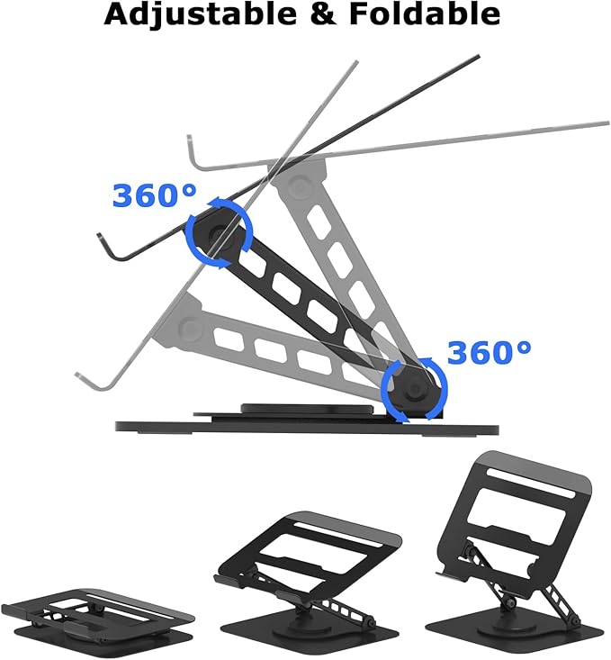 Adjustable Laptop Stand, 360 Rotating Computer Riser, Stable Base Stand Holder for MacBook Pro/Air Notebook up to 16 Inches, Black