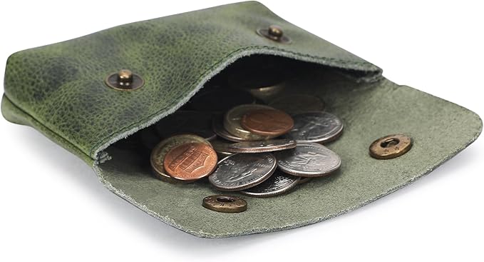 Leather Double Coin Pouch Premium Cash & Card Holder Compact Cable Organizer Travel Makeup Bag, Handmade Artisan Craft Vintage Leather Accessories Multipurpose Wallet & Organizer (Green)