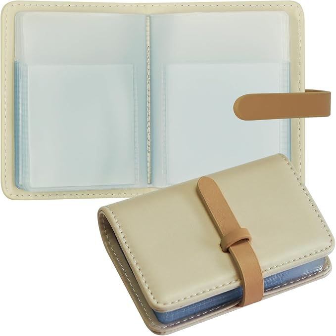 Credit Card Holder with 40 Suitable Slot, ID Card Case PU Leather Wallet for Women Men Business Organiser Pocket (Beige White)