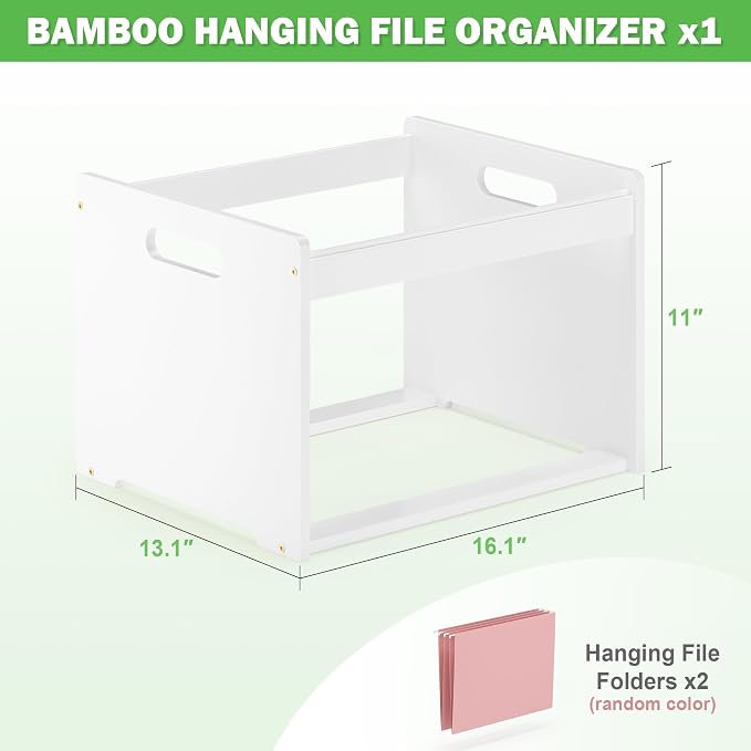 Hanging File Organizer Box for Letter Size, Bamboo File Folder Organizer, Storage Moving Boxes with Handle Wood Desk Filing Box for Office Banker Document