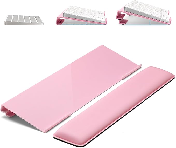 Computer Keyboard Stand for Desktop, 2-Level Height Adjustment Keyboard Wrist Rest, Non-Slip Key Board Riser Pad for Office, Gaming, and Home Desks(Pink)