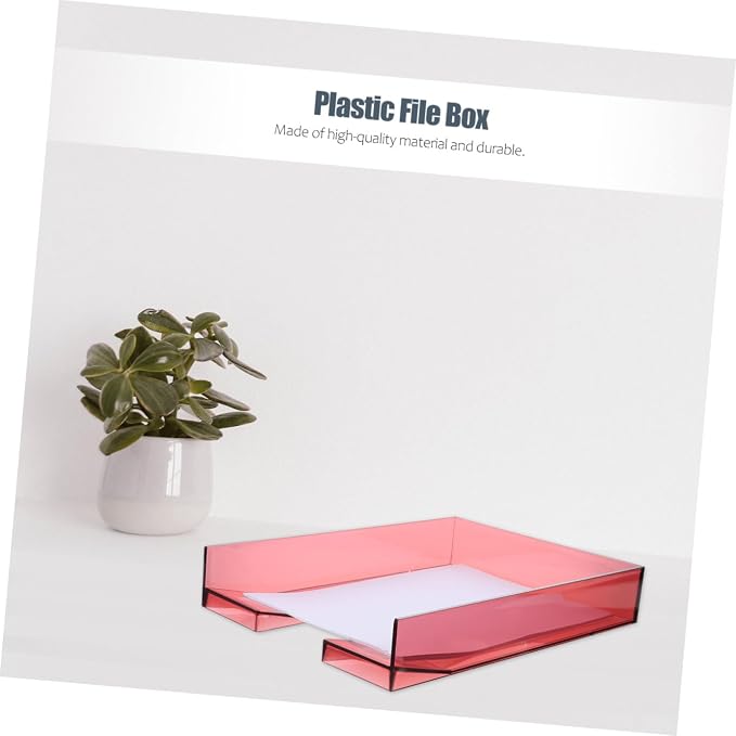 OSALADI Stackable Transparent Document Case File Storage Box Office Organizer Wine Red Eco-friendly Desktop File Holder for Home and Study