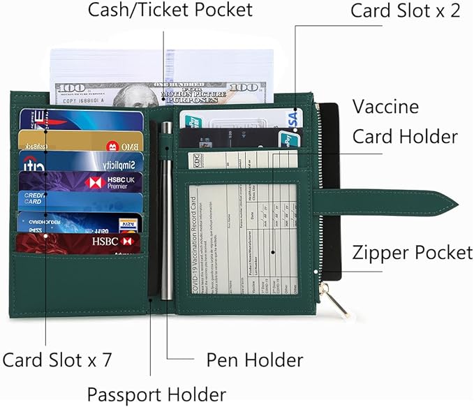 VanFn Airtag Passport Holder, RFID Travel Passport Wallet, Family Passport Holder, Ladies Bifold Air Tag Wallets, Slim Leather Credit Card Wallet For Women, Trip Document Organizer P.Travel Series