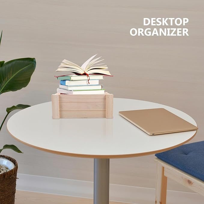 Wooden Desk Organizer Box Medium (25x15.4x10cm) Multifunctional Wood Storage Case for Office and Home Table Storage