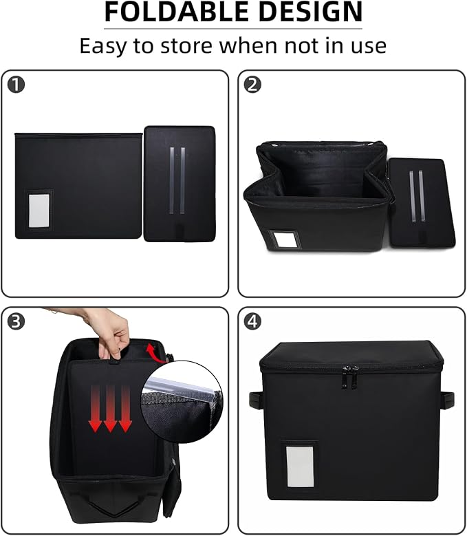 Fireproof File Box with PVC Slides & Dual Zippers, Collapsible Document Organizer Box for Home Office, Fireproof Filing Cabinet Storage Case, Portable File Organizer for Letter A4 Documents, Small