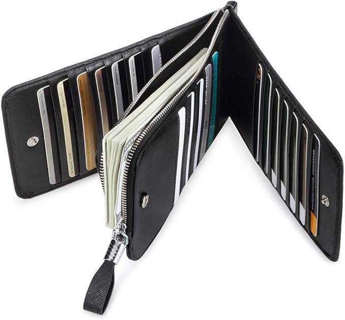 Women's Genuine Leather Credit Card Holder RFID Long Zipper Purse Wallet