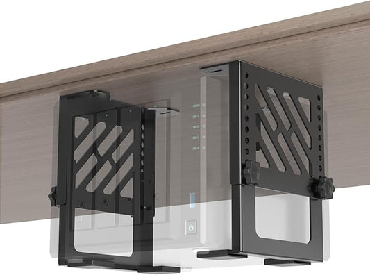 Metal Under Desk Mount for NAS Adjustable Mounting Bracket for Desktop NAS 1/2/4 Bay Network Attached Storage Under Desk Holder for NAS/Small PC/SFF Desktop Tower/CPU/UPS and More with Cable Ties