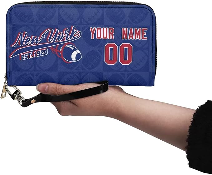 Custom Sports Team Zip Organizer Wallet-Personalized PU Leather Wallet with Name Number,Multi-Card Slots,Wrist Strap,Fan Gift for Men Women.