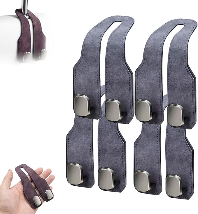 Car Seat Back Storage Hook, 2026 New Car Seat Headrest Hook for Purses and Bags, Leather Car Seat Back Storage Hooks, Car Seat Hangers Organization Accessories (Grey 4pcs)