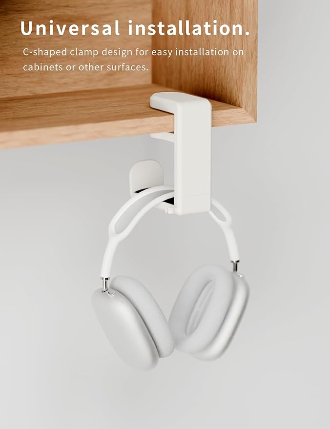 Headphone Hook - Under Desk Headphone Holder with 360-Degree Adjustable Rotation (Creamy White)