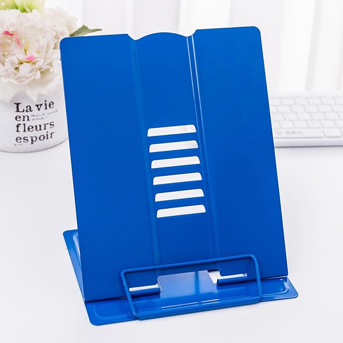 Citmage Desk Book Stand Document Holder Heavy Duty Metal Reading Stand with Book Magazine Menu iPad Music Score Speech Draft with 6 Adjustable Positions(Blue)