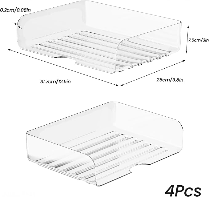Tomorotec Desk Letter Tray Set, A4 Size Clear PET Stackable Document Organizer Office Desktop File Paper Holder Book Storage Rack Side Load Anti-Skid Stacking Support Convex Bottom (4X Landscape)