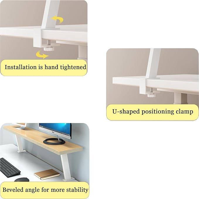 39.4x7.8 in Clamp on Desk Shelf, Adjustable Floating Desks Shelf Space Saving Desktop Extender Storage Organizer for Office, Dorm, Home Desk Organization, White