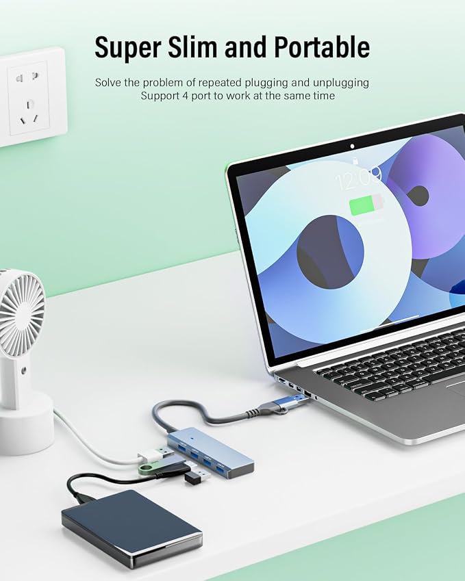 USB 3.0 Hub 4 Ports 5Gbps, Dual USB-A/C Aluminum Splitter, Ultra-Slim Multiport Expander Adapter for iPhone 17/16/15,MacBook,iPad,Laptop,PC,Desktop,HDD, Keyboard, Mouse, Xbox, PS5,Android
