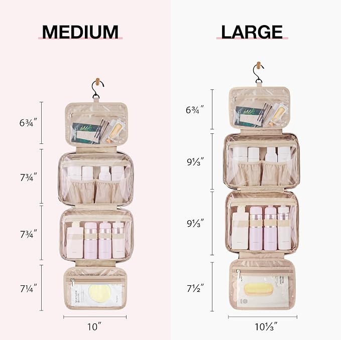 BAGSMART Toiletry Bag Hanging Travel Makeup Organizer with TSA Approved Transparent Cosmetic Bag Makeup Bag for Full Sized Toiletries（Sage Green）
